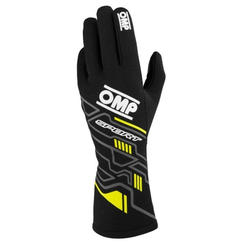 Guantes OMP Sport FIA 8856-2018 MY2025 Negro / Fluo Amarillo – Talla XS