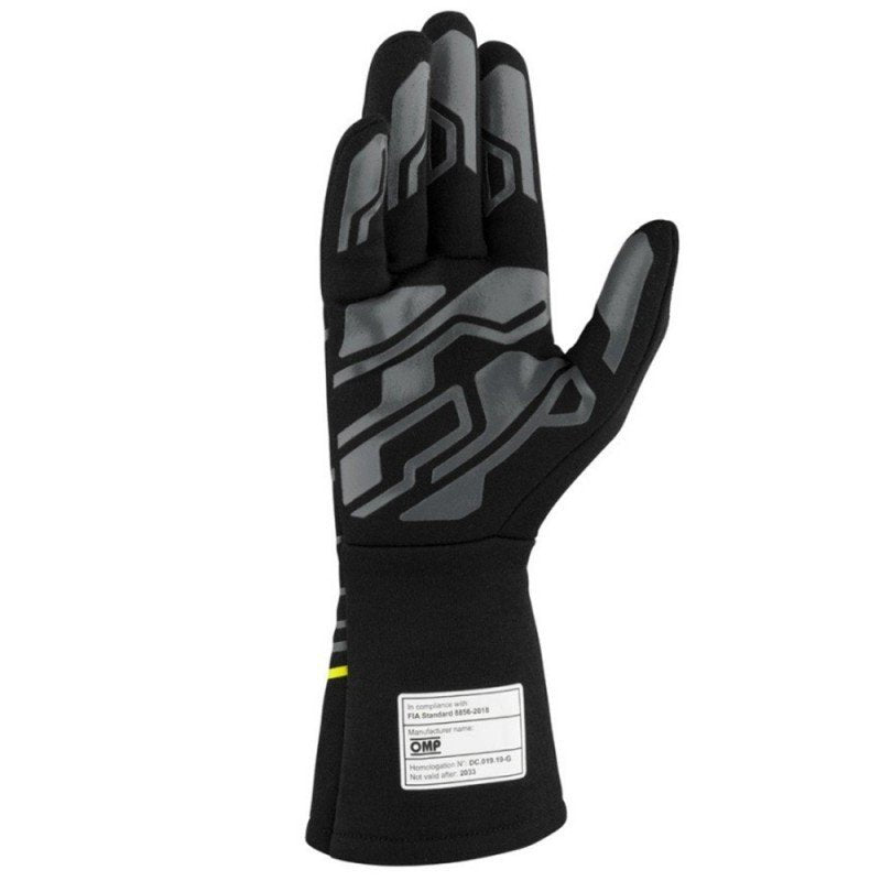 Guantes OMP Sport FIA 8856-2018 MY2025 Negro / Fluo Amarillo – Talla XS